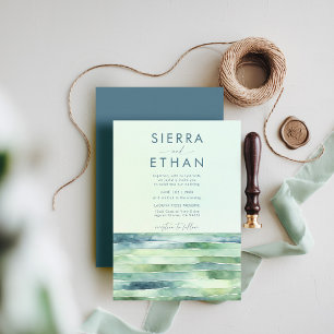 Invitación Piscina de marea costera Mar rayas modernas Boda