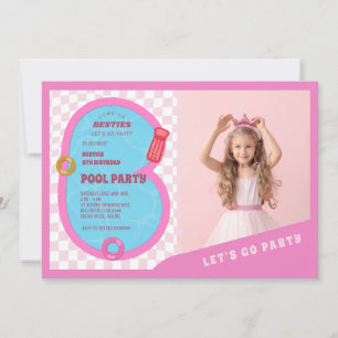 Invitación Piscina de muñecas Retro Rosa Fiesta de foto de cu