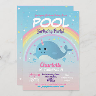 Invitación Piscina de Narwhale Fiesta Piscina Piscina Cumplea