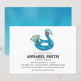 Invitación Piscina de pavo real flotante Fiesta cumpleaños
