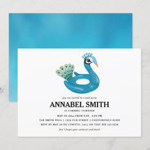 Invitación Piscina de pavo real flotante Fiesta cumpleaños
