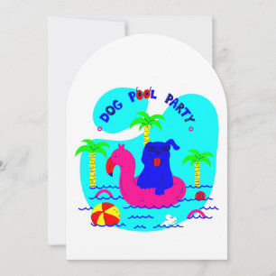 Invitación piscina de perro fiesta palmeras flamingo verano d