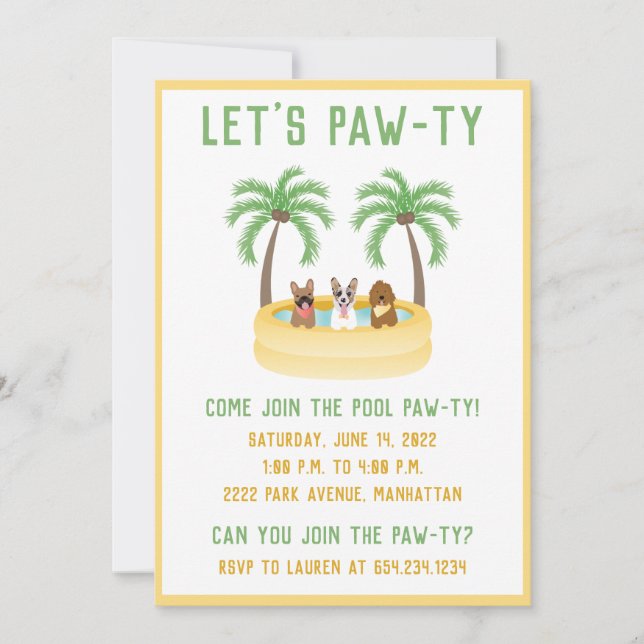 Invitación Piscina de perros de verano (Anverso)