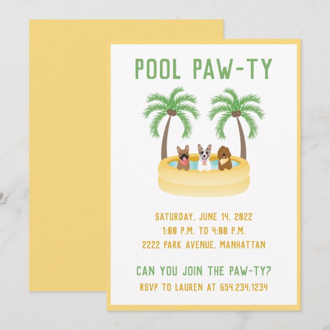 Invitación Piscina de perros de verano (Anverso / Reverso)