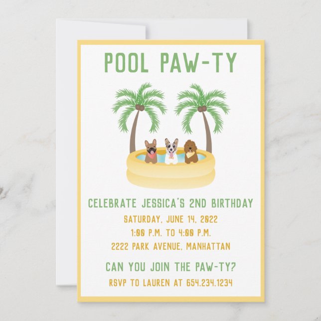 Invitación Piscina de perros de verano (Anverso)