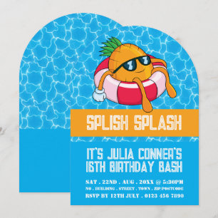 Invitación Piscina de piña flotante, Fiesta de piscina cumple