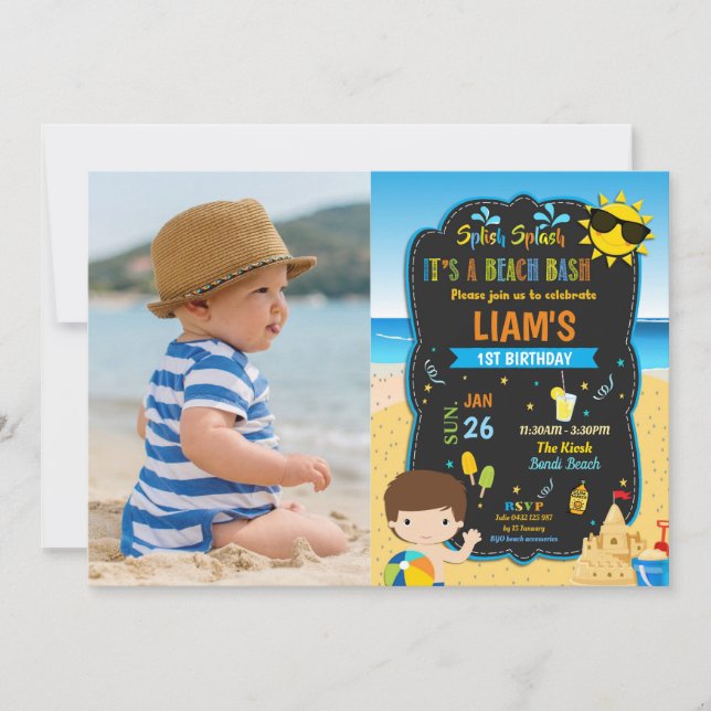 Invitación Piscina de playa Fiesta de cumpleaños Niños Foto d (Anverso)