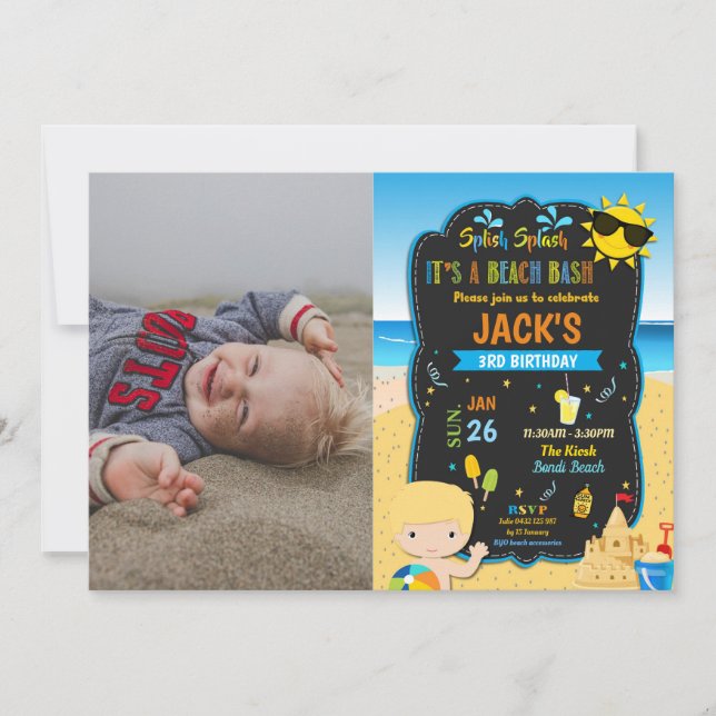 Invitación Piscina de playa Fiesta de cumpleaños Noche niño d (Anverso)