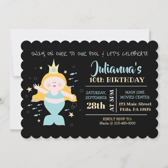 Invitación Piscina de Sirena Fiesta de Cumpleaños de Vida en  (Anverso)