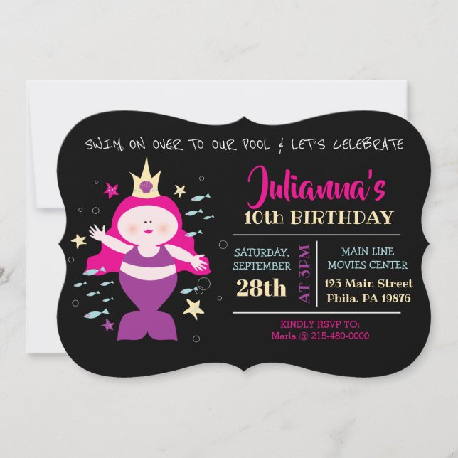 Invitación Piscina de Sirena Fiesta de Cumpleaños de Vida en  (Anverso)