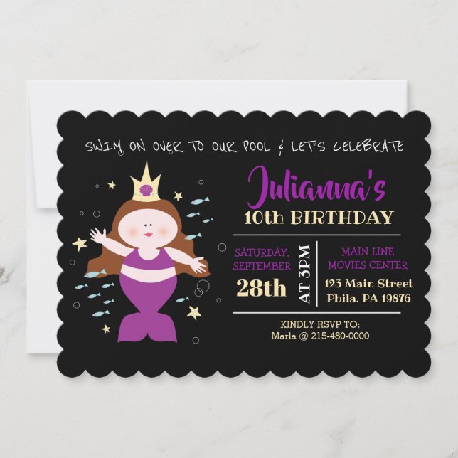 Invitación Piscina de Sirena Fiesta de Cumpleaños de Vida en  (Anverso)