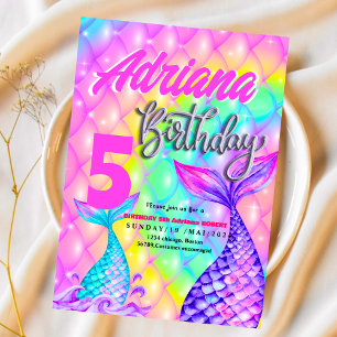 Invitación Piscina de sirena Fiesta de mar Bright cumpleaños