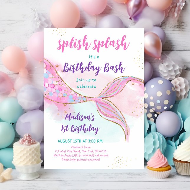 Invitación Piscina de sirenas Fiesta de oro rosado Cumpleaños (Subido por el creador)