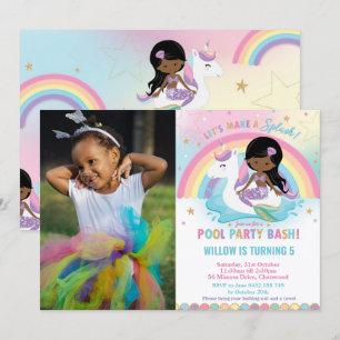 Invitación Piscina de sirvienta Unicornio Fiesta cumpleaños t