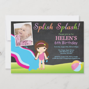 Invitación Piscina de tobogán de agua con pizarra Fiesta de c
