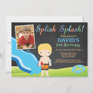 Invitación Piscina de tobogán de agua de pizarra Cumpleaños d