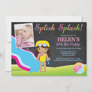 Invitación Piscina de tobogán de agua de pizarra Fiesta de cu
