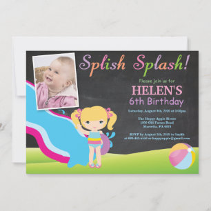 Invitación Piscina de tobogán de agua de pizarra Fiesta de cu