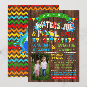 Invitación Piscina de toboganes de agua Foto Fiesta combinada