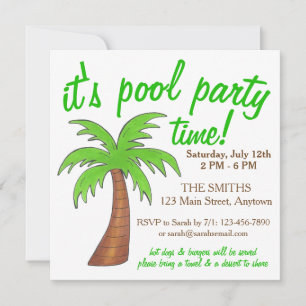 Invitación Piscina de verano Fiesta Palm Tree Verde