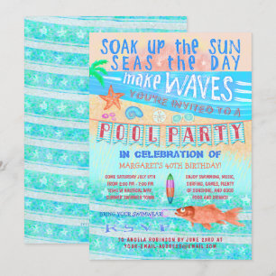 Invitación Piscina de verano Fiesta Piscina Fun Sea Fish and 