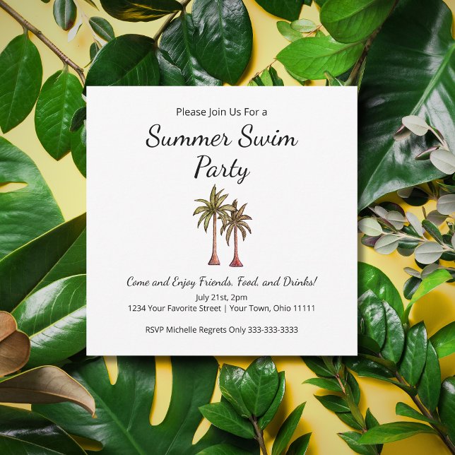Invitación Piscina de verano Fiesta Playa Palm Trepical (Subido por el creador)