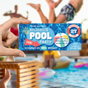 Invitación Piscina de verano Fiesta Tropical Cumpleaños Azul