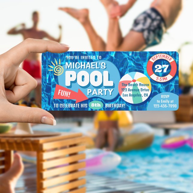 Invitación Piscina de verano Fiesta Tropical Cumpleaños Azul (Subido por el creador)