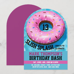 Invitación Piscina Donut, Piscina Fiesta Cumpleaños