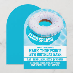 Invitación Piscina Donut, Piscina Fiesta Cumpleaños