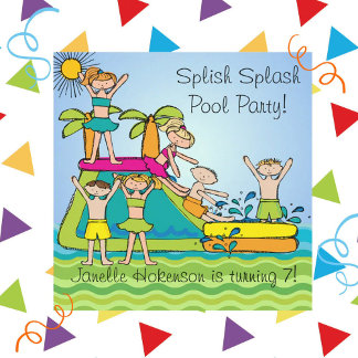 Invitación Piscina espumosa Fiesta Personalizado Natación Cum