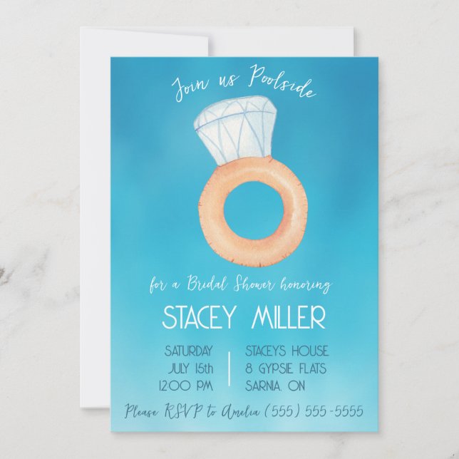 Invitación Piscina Fiesta anillo de compromiso ducha de novia (Anverso)