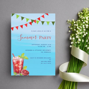 Invitación Piscina fiesta bebida roja agua azul