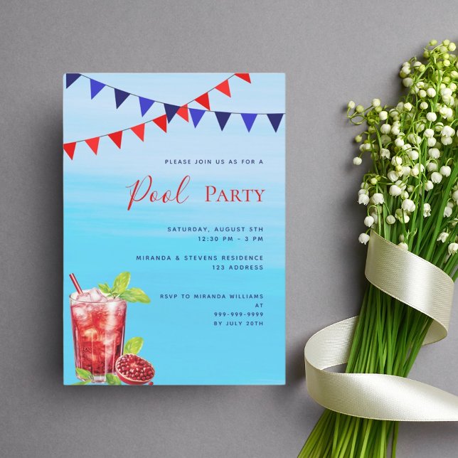 Invitación Piscina fiesta bebida roja agua azul (Subido por el creador)
