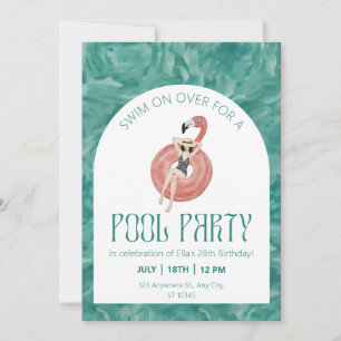 Invitación Piscina Fiesta Flamingo Rosa Acuarela