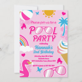 Invitación Piscina Fiesta Malibu Beach Birthday Chica Doll ve