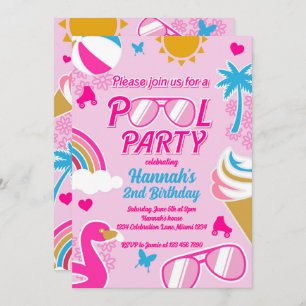 Invitación Piscina Fiesta Malibu Beach Birthday Chica Doll ve