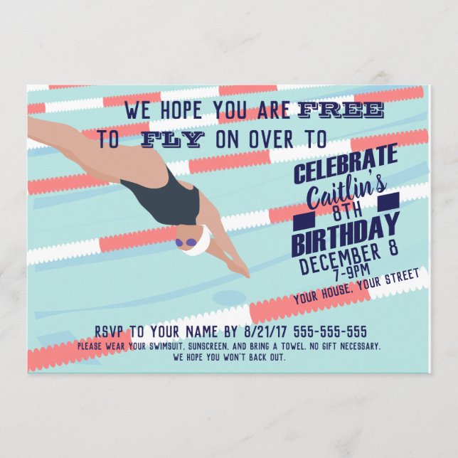 Invitación piscina fiesta nadar conocer club fiesta invitar (Anverso)