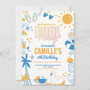 Invitación Piscina Fiesta Natación Cumpleaños