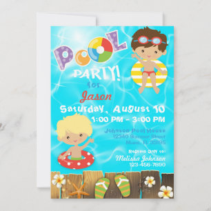 Invitación Piscina Fiesta Niños Natación Cumpleaños