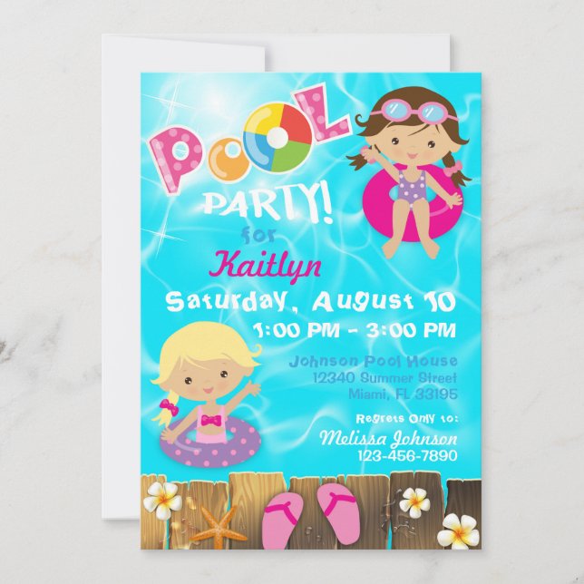 Invitación Piscina Fiesta Niños Natación Cumpleaños (Anverso)
