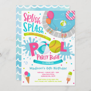 Invitación Piscina Fiesta Splish Splash Pool Cumpleaños