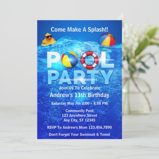 Invitación Piscina Fiesta Verano Bañera Cumpleaños (Anverso de pie)