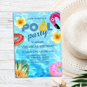 Invitación Piscina Fiesta Verano Natación Nacimiento Agua