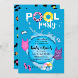 Invitación Piscina gemela Fiesta Birthday Splash Leopard Swim