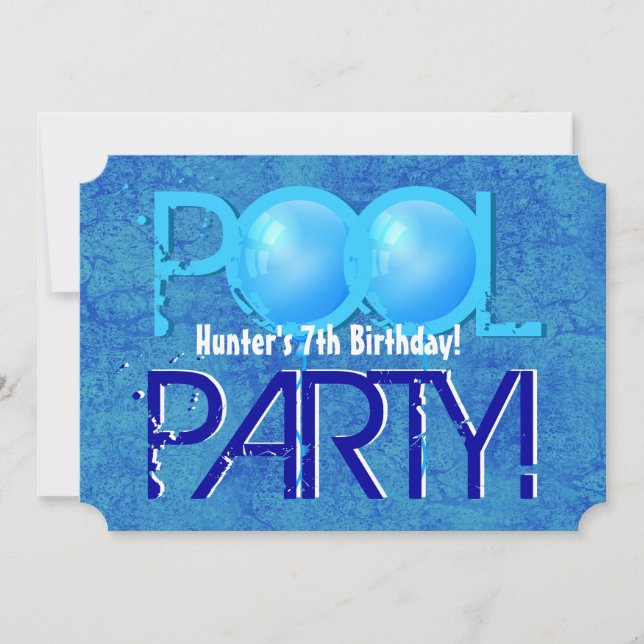 Invitación Piscina infantil Fiesta Azul Blanco V07A (Anverso)