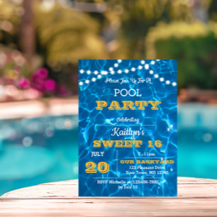 Invitación Piscina Luces Citrus Naranja Dulce 16 Cumpleaños