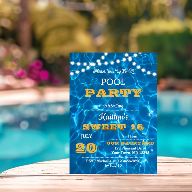 Invitación Piscina Luces Citrus Naranja Sweet 16 Cumpleaños (Subido por el creador)