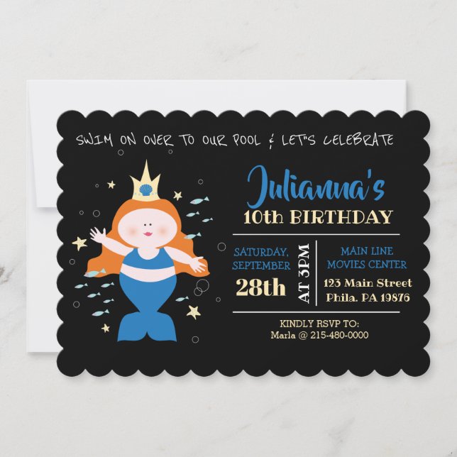 Invitación Piscina Mermaid Piscina Blue Sea Life Fiesta de cu (Anverso)