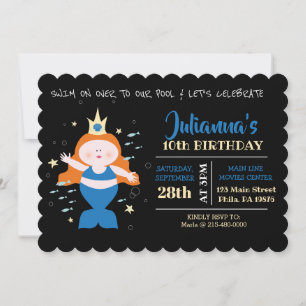 Invitación Piscina Mermaid Piscina Blue Sea Life Fiesta de cu